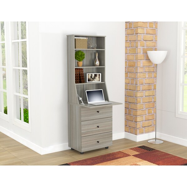 Computer Credenza WorkCentre 71.1 in. H 3-Drawer in Smoke Oak